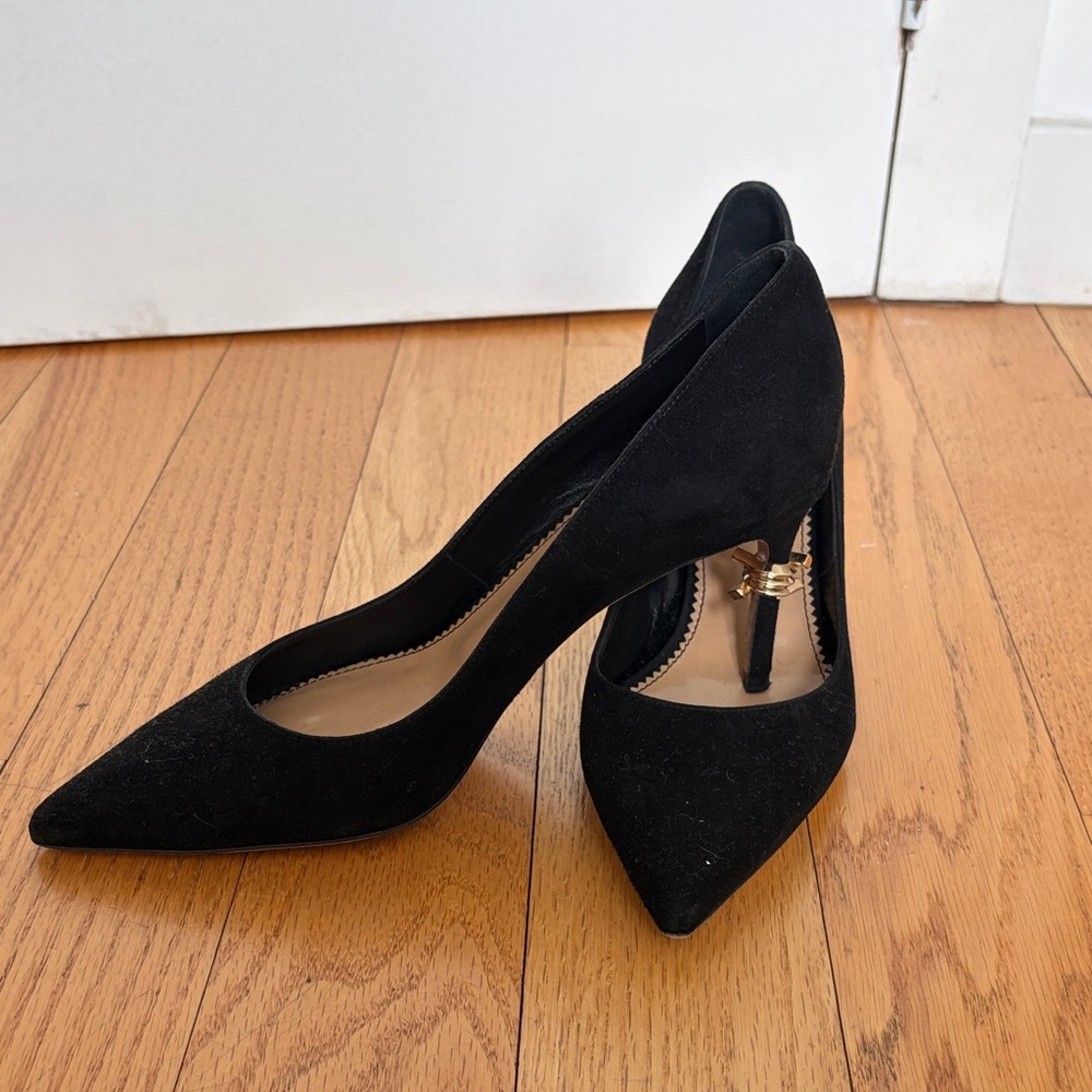 DSQUARED2 Black Pointed Heels with Gold Barbed Wire Accent Size 38